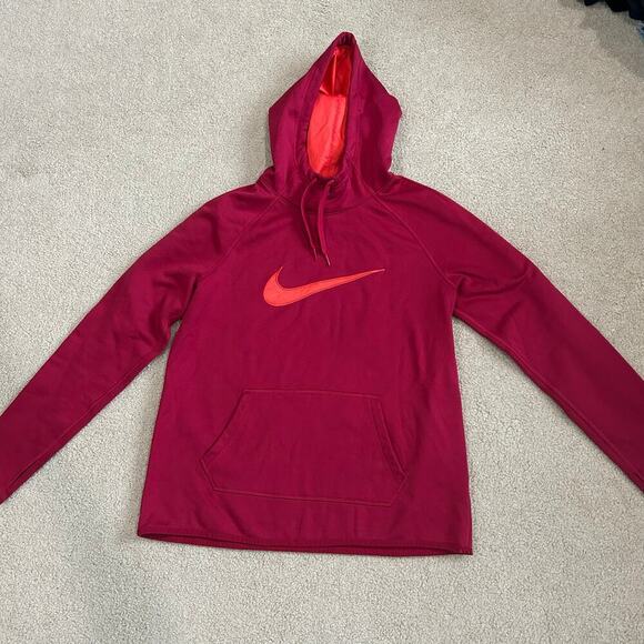 Nike Hoodie Sweatshirt Dri-Fit Hooded Long Sleeve Red Orange Athleisure Mens M - Picture 1 of 4